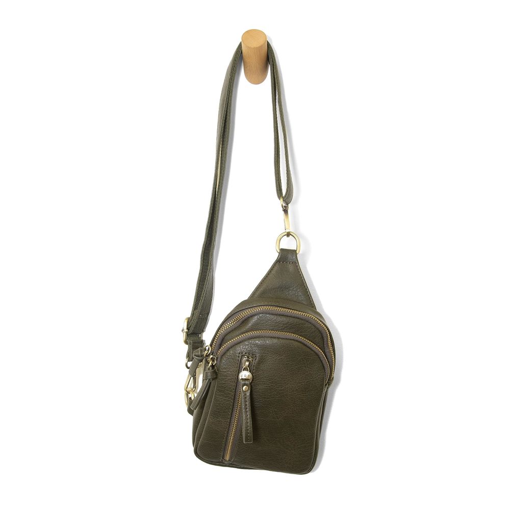 Skyler Sling Bag Vegan Leather, Ziered Closure, Brass Plated Hardware, :')